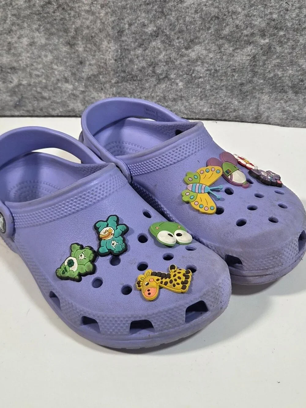 Crocs Purple Classic Clogs Youth J3 Charms Y2K Kidcore Slip On Shoes